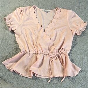 Haute Monde Pink Puff Sleeve Peplum Blouse